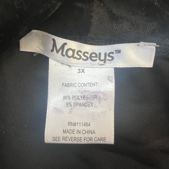 Masseys Dress Wrap Bodice Black Size 3X Below Knee Stretch Velveteen Shiny - Picture 5 of 5